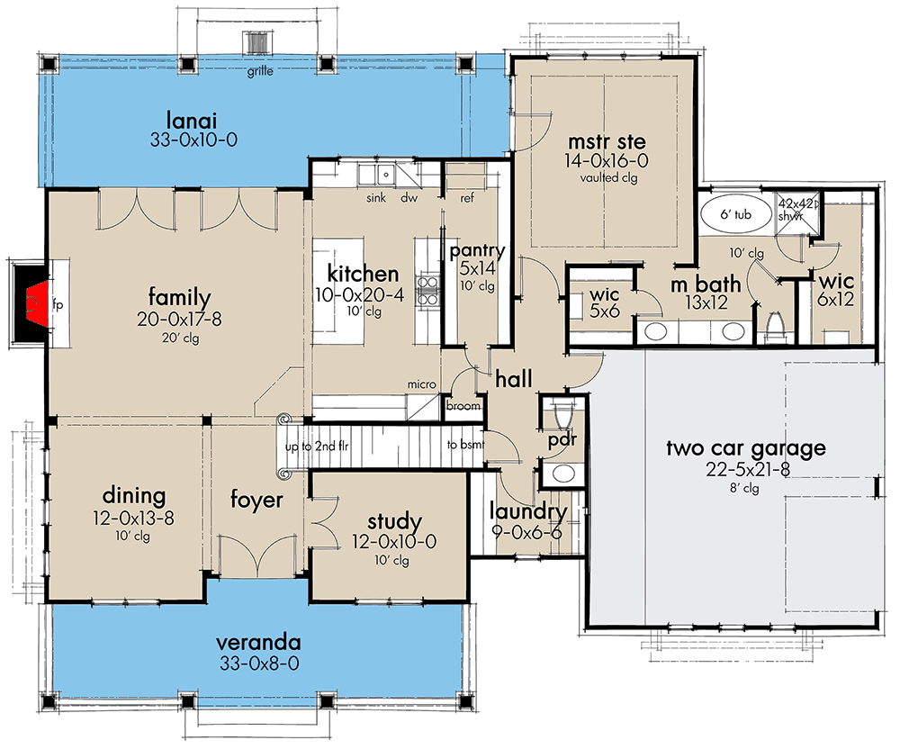 Plan 16919WG: Country Craftsman House Plan with 2-Story Great Room and Upstairs Game Room - Floor Plan - Main Level - Country, Craftsman, Farmhouse, Modern Farmhouse, New American, Southern, Traditional