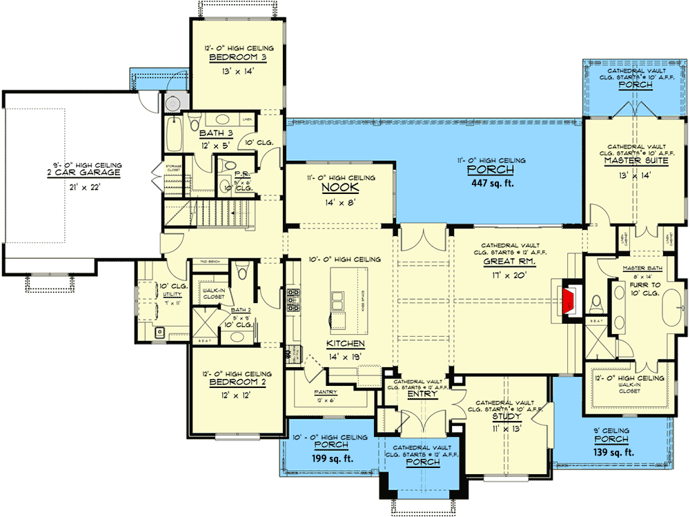 Plan 915042CHP: Exclusive New American Home Plan with Split Bedrooms - Floor Plan - Main Level - New American