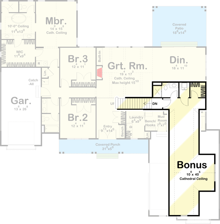 Plan 62888DJ: Flexible 3 Bed Modern Farmhouse Plan with Cathedral Ceiling Great Room - 2301 Sq Ft - Floor Plan - Bonus Level - Country, Craftsman, Farmhouse, Modern Farmhouse, New American
