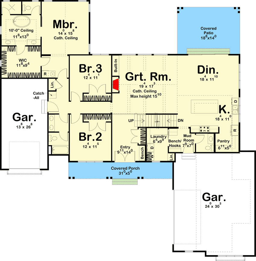 Plan 62888DJ: Flexible 3 Bed Modern Farmhouse Plan with Cathedral Ceiling Great Room - 2301 Sq Ft - Floor Plan - Main Level - Country, Craftsman, Farmhouse, Modern Farmhouse, New American