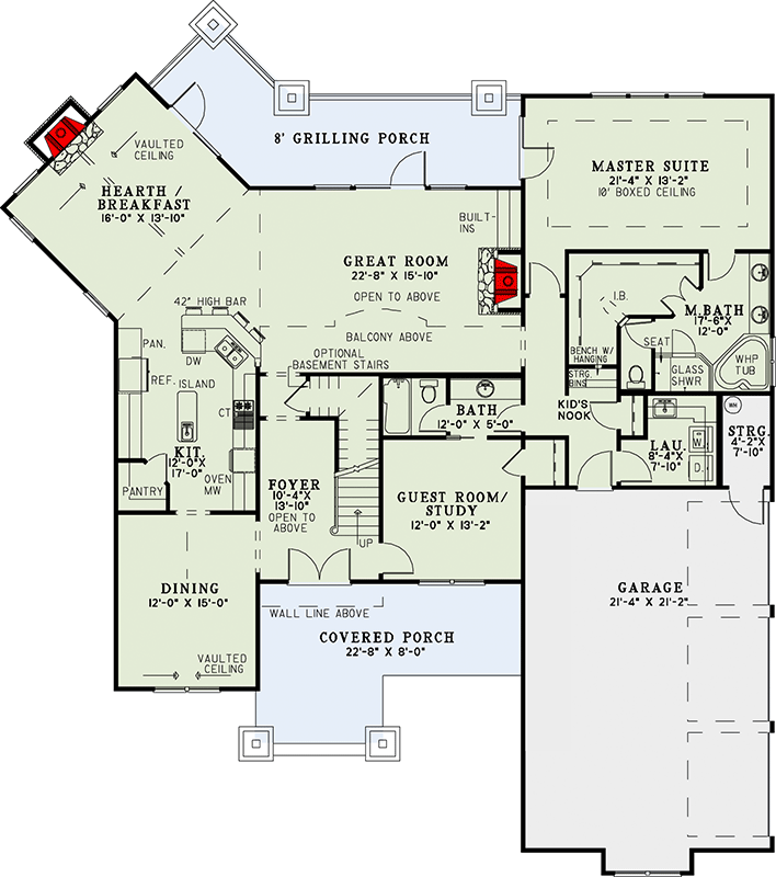 Plan 60715ND: Rugged Craftsman Home Plan with 2-Story Great Room and Angled Hearth Room - Floor Plan - Main Level - Craftsman, Mountain, Northwest, Rustic