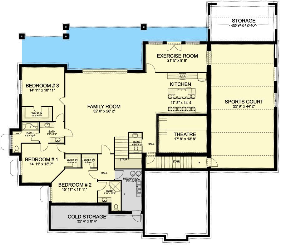 Plan 61360UT: Exclusive Spacious House Plan with Sport Court - 7722 Sq Ft - Floor Plan - Lower Level - Craftsman, Mountain, New American, Transitional