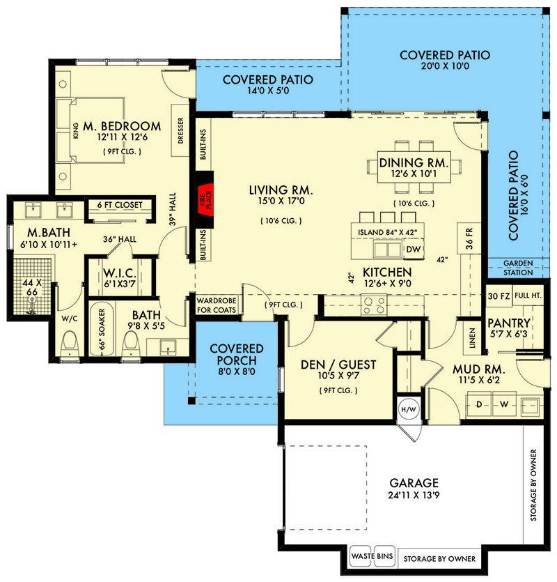 Plan 67785NWL: One-Story Contemporary House Plan with Open Concept Layout - Floor Plan - Main Level - Contemporary, Northwest, Ranch