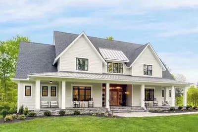 Modern Farmhouse Plan with Formal Dining Room and Informal Lounge