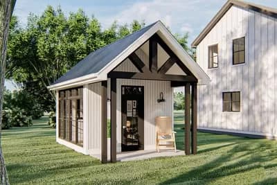 Modern Farmhouse Backyard Home Office Plan