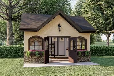 Stucco and Stone Cottage Backyard Office Plan