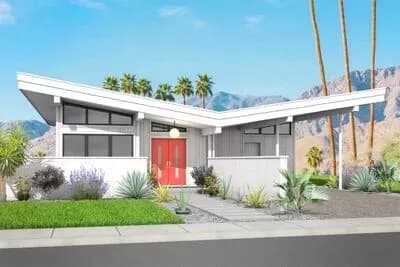 2 Bed Mid-Century Modern House Plan with Attached Garage