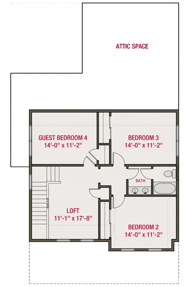 Plan 50177PH: 4-Bed Farmhouse Plan with Upstairs Loft - Floor Plan - 2nd Floor - Bungalow, Cottage, Country, Farmhouse, Modern Farmhouse, New American