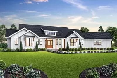 Modern Farmhouse Plan with Angled 3-Car Garage