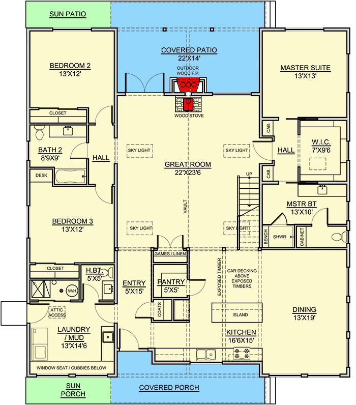 Plan 370017SEN: 3-Bed House Plan with Decorative Gable - Floor Plan - Main Level - Barndominium, Craftsman, Mountain, Vacation