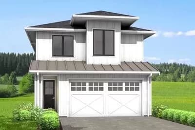 Contemporary 3-Bed House Plan with Second-Level Living Spaces