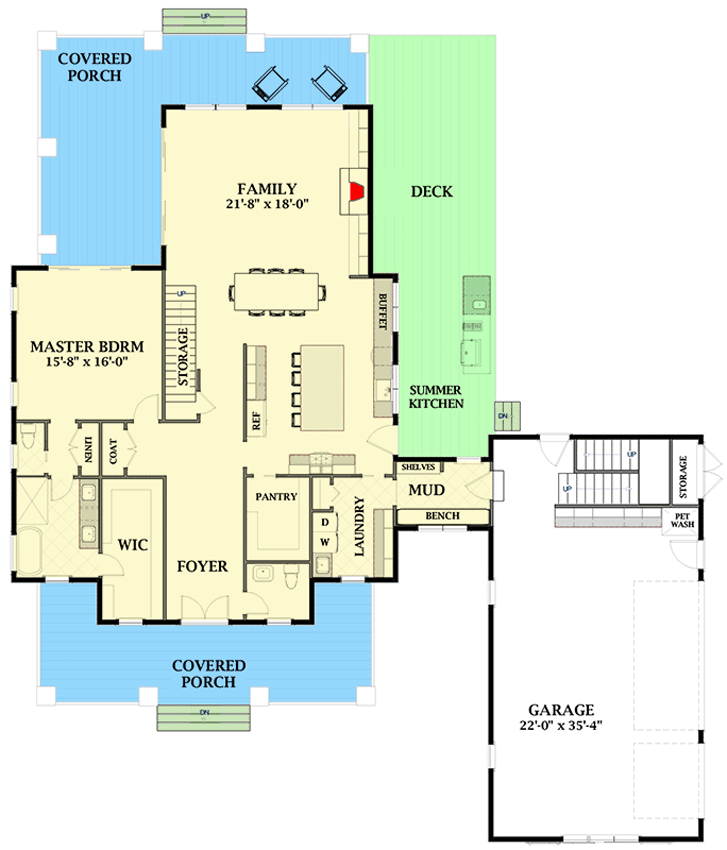 Plan 46414LA: Modern Farmhouse with Barndominium Garage - Floor Plan - Main Level - Barndominium, Country, Farmhouse, Modern Farmhouse, Southern