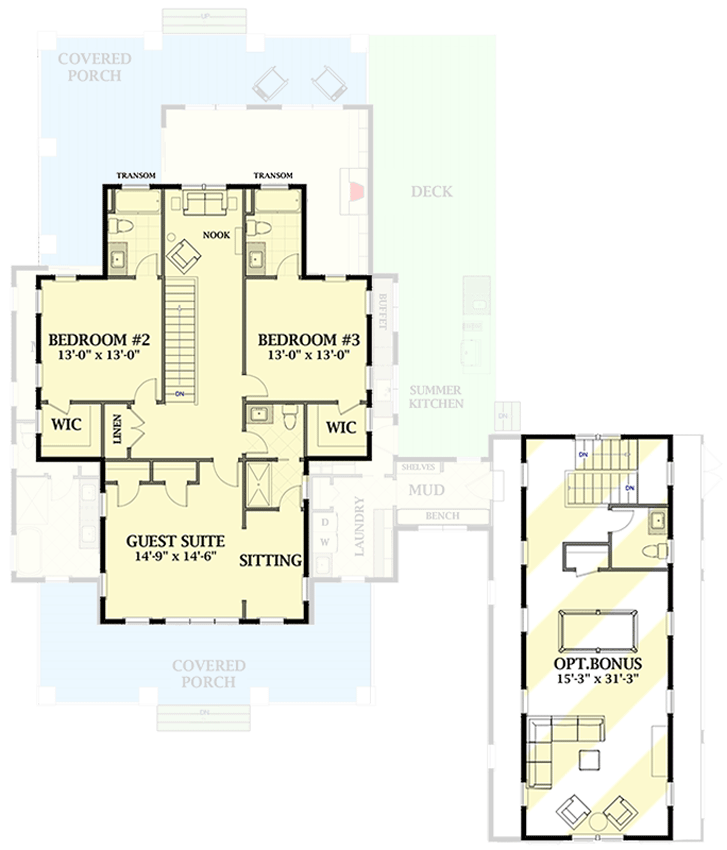 Plan 46414LA: Modern Farmhouse with Barndominium Garage - Floor Plan - 2nd Floor - Barndominium, Country, Farmhouse, Modern Farmhouse, Southern