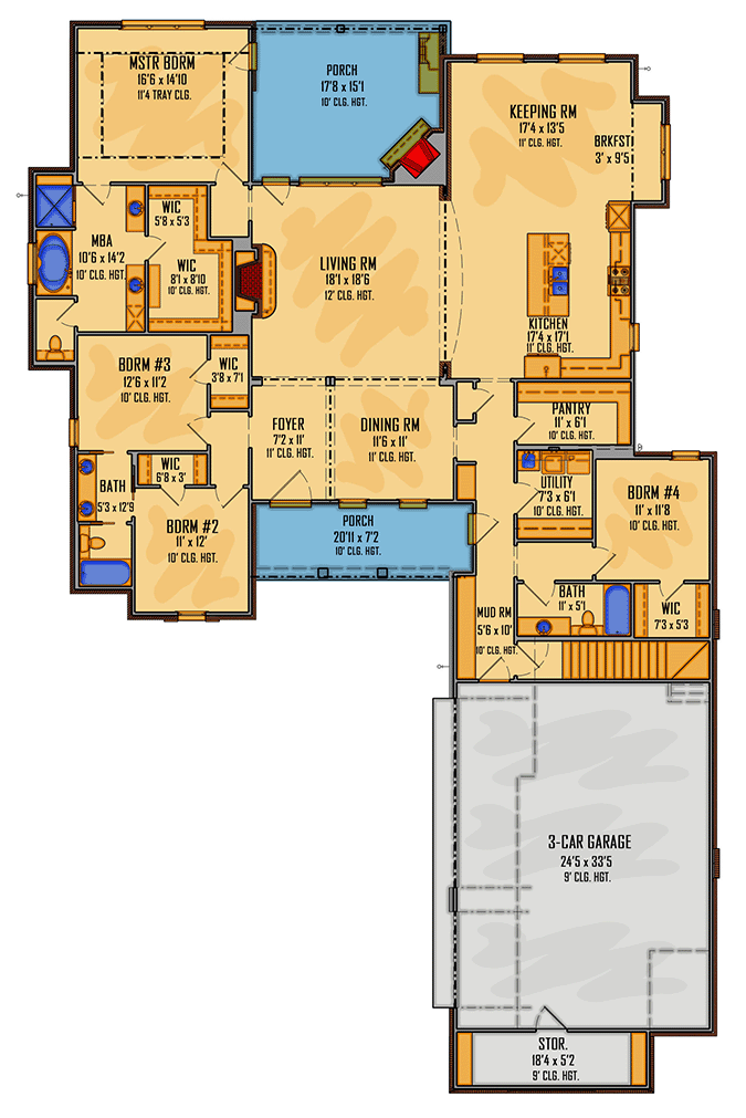 Plan 510154WDY: Exclusive New American House Plan with Fireplace on Back Porch - Floor Plan - Main Level - Acadian, French Country, Louisiana-Style, New American, Southern