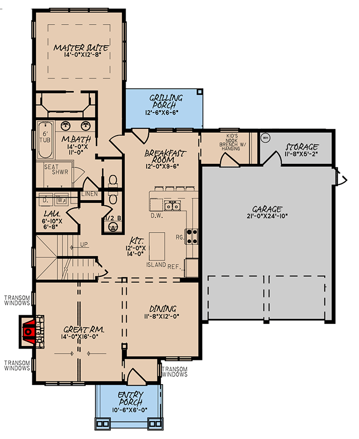 Plan 70673MK: 3-Bed Craftsman Cottage House Plan Under 2000 Square Feet with Bonus Room - Floor Plan - Main Level - Country, Craftsman, Mountain, Rustic