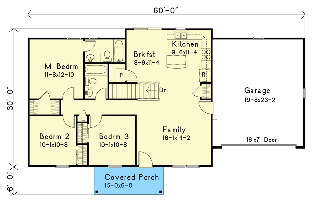 Plan 22147SL: Traditional Ranch Home Plan with 3 Bedrooms - 1158 Sq Ft - Floor Plan - Main Level - Ranch, Traditional