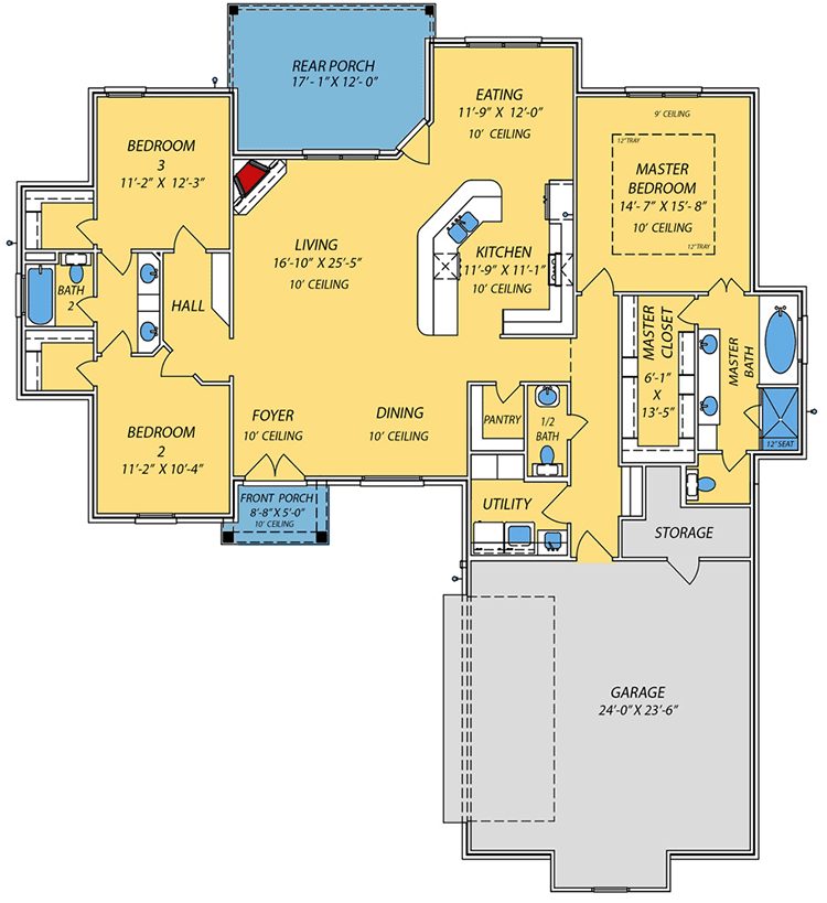 Plan 83937JW: Brick-Clad French Country House Plan with Split Bedrooms - Floor Plan - Main Level - Acadian, French Country, Louisiana-Style, Southern