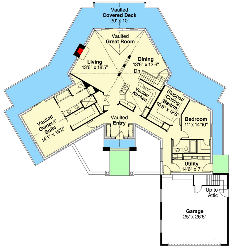 Plan 72994DA: Hexagonal House Plan on a Walkout Basement - Floor Plan - Main Level - Ranch
