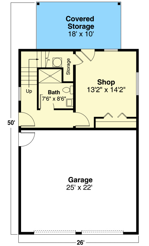 Plan 72995DA: 2-Car Detached Garage Plan with Shop, Full Bath and Storage Above - Floor Plan - Main Level - Country, Traditional
