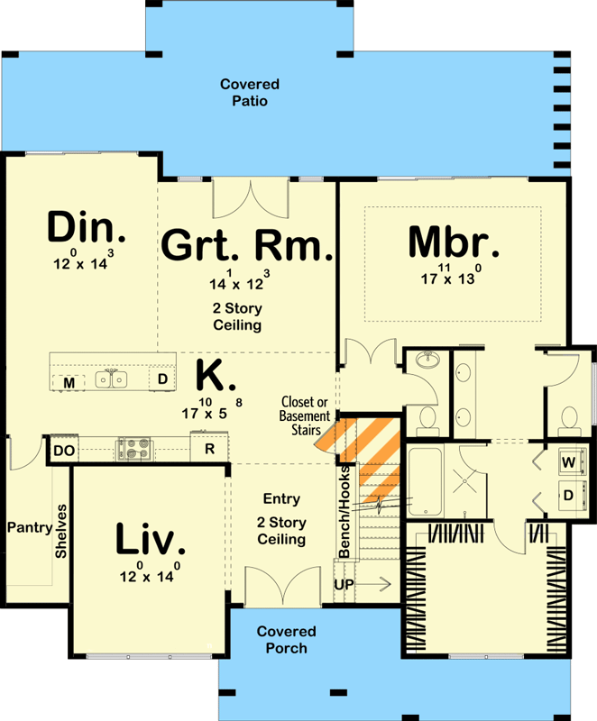 Plan 62902DJ: Two-Story House Plan with Decks Front and Back - Floor Plan - Main Level - Beach, Coastal, Craftsman, New American, Northwest, Vacation