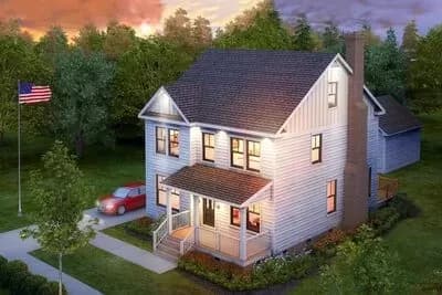 Two-Story Country House Plan with Rear Deck
