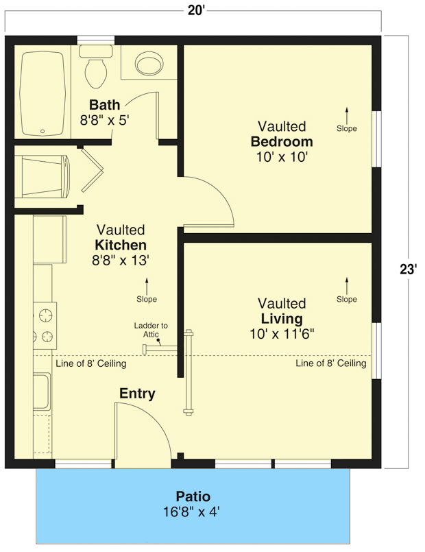 Plan 720002DA: One Bedroom ADU or Guest Cabin - Floor Plan - Main Level - Mountain, Vacation