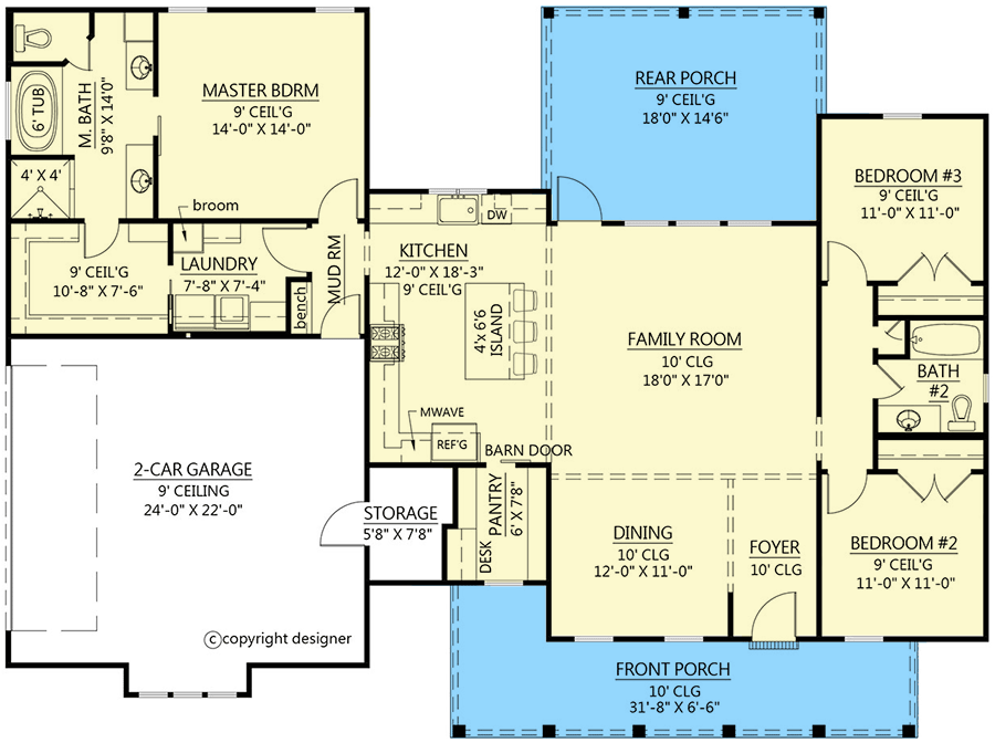 Plan 56479SM: One-Level Modern Farmhouse Plan with Outdoor Living-friendly Rear Porch - 1777 Sq Ft - Floor Plan - Main Level - Country, Farmhouse, Modern Farmhouse, New American, Southern, Traditional