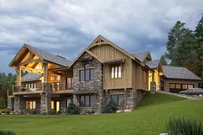 Mountain Craftsman Home Plan with Angled Garage - 3063 Sq Ft
