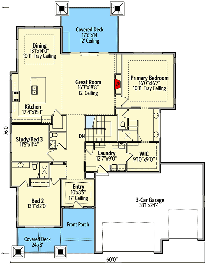 Plan 95095RW: Mountain Craftsman House Plan with Optional Lower Level - Floor Plan - Main Level - Coastal, Country, Craftsman, Mountain, New American, Northwest, Rustic, Traditional