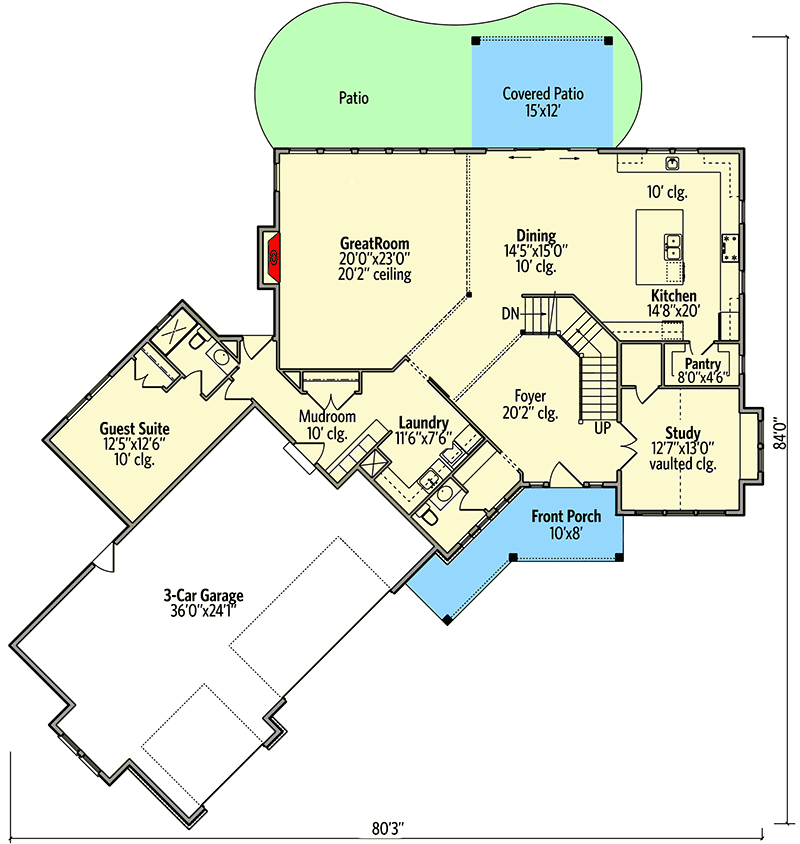Plan 95098RW: Deluxe Contemporary Craftsman Plan with Private Bedroom Suites - Floor Plan - Main Level - Contemporary, Craftsman, Mountain, New American, Northwest, Rustic