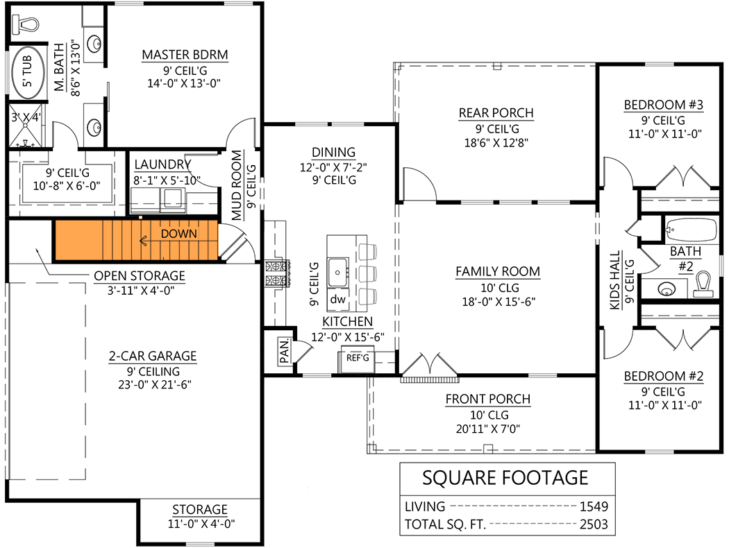Plan 56480SM: One-Level Modern Farmhouse Plan with Split Bedrooms - 1474 Sq Ft - Floor Plan - Main Level - Basement Stairs Location - Country, Farmhouse, Modern Farmhouse, New American, Ranch, Southern, Traditional