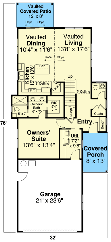 Plan 720007DA: Craftsman Home Plan with Narrow Entry and Elongated Midsection - Floor Plan - Main Level - Barndominium, Country, Craftsman, Mountain