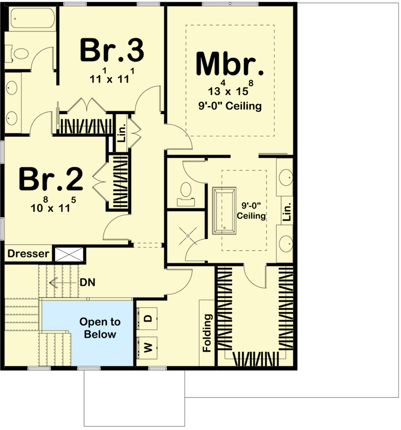 Plan 62906DJ: Modern Farmhouse Plan with Pocket Office and Upstairs Laundry - Floor Plan - 2nd Floor - Country, Farmhouse, Modern Farmhouse, New American