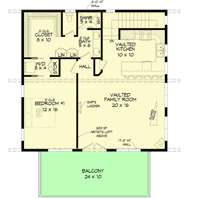 Plan 68666VR: Beach House Plan with 3rd Floor Art Loft - Floor Plan - 2nd Floor - Beach, Carriage, Coastal, Contemporary, Mid Century Modern, Modern