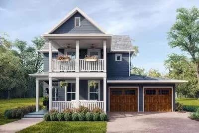 Exclusive 4-Bed House Plan with Stacked Front Porches and Upstairs Family Room
