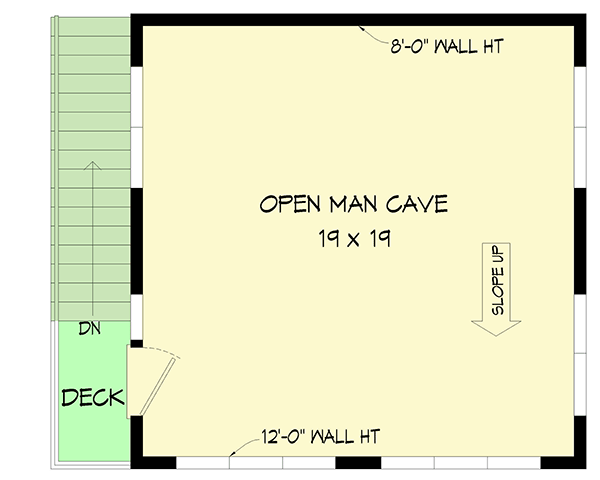 Plan 68667VR: 400 Square Foot Man Cave with Parking Below - Floor Plan - 2nd Floor - Contemporary, Modern