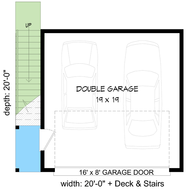 Plan 68667VR: 400 Square Foot Man Cave with Parking Below - Floor Plan - Main Level - Contemporary, Modern