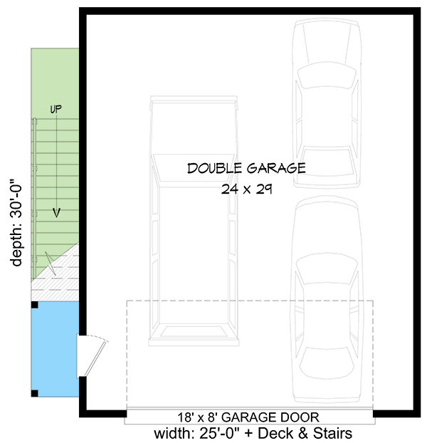 Plan 68668VR: 2-Car Detached Garage with Man Cave Above - Floor Plan - Main Level