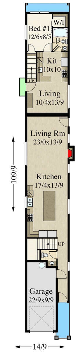 Plan 85331MS: Skinny Craftsman House Plan with attached ADU  - Floor Plan - Main Level - Craftsman