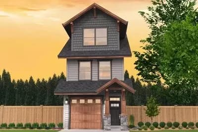 Skinny Craftsman House Plan with attached ADU 