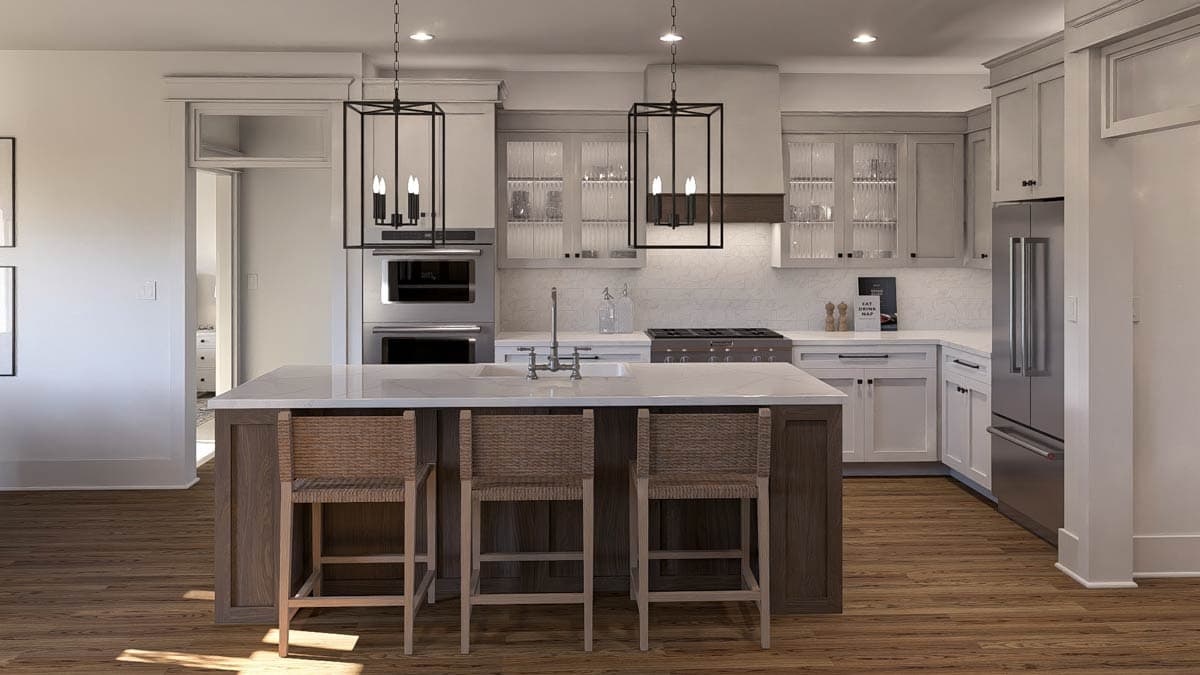 Plan 62907DJ: Modern Farmhouse Plan with Room Above a 2-Car Courtyard Garage - Image #5 - Country, Craftsman, Modern Farmhouse, New American