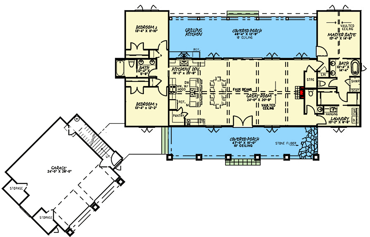 Plan 70674MK: Country House Plan with Bonus Room above Garage - 2050 Sq Ft - Floor Plan - Main Level - Country, Craftsman, Farmhouse, Mountain, Rustic