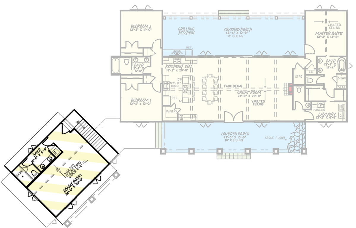 Plan 70674MK: Country House Plan with Bonus Room above Garage - 2050 Sq Ft - Floor Plan - Bonus Over Detached Garage - Country, Craftsman, Farmhouse, Mountain, Rustic