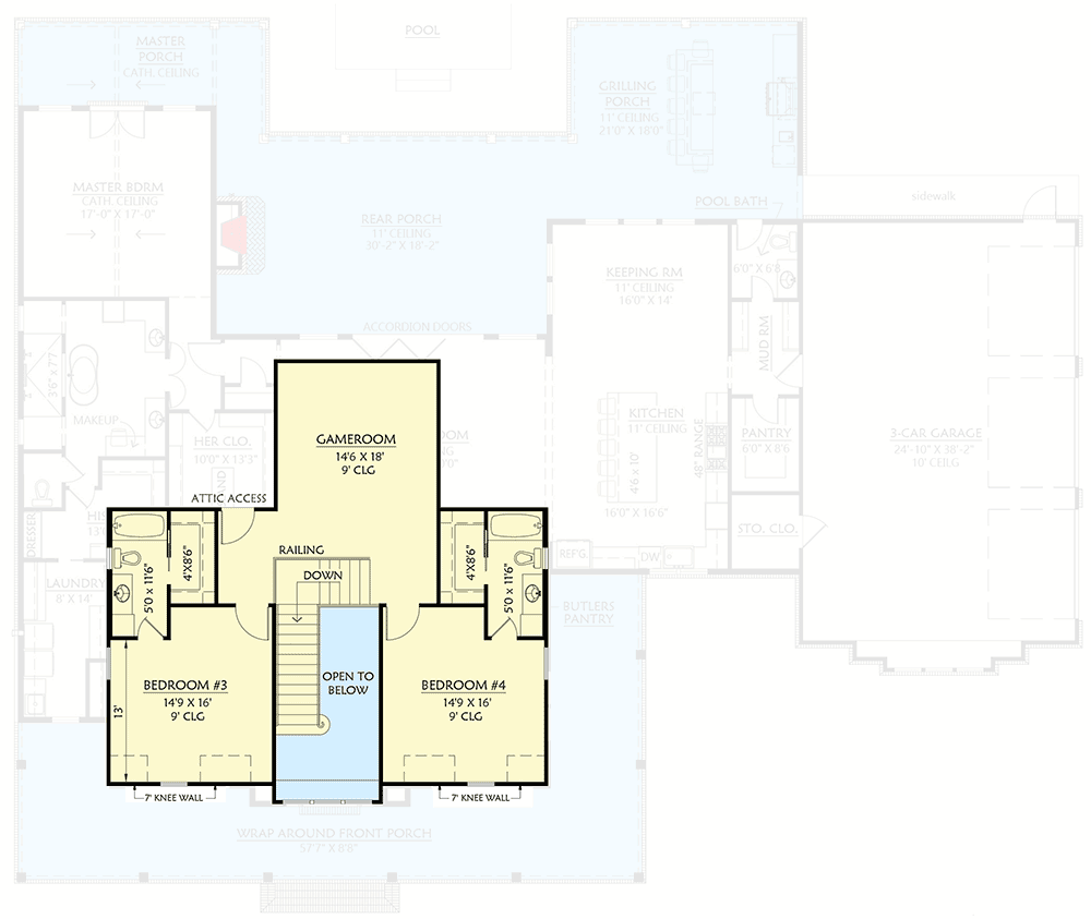 Plan 56481SM: Modern Gothic Farmhouse with Wrap Around Front Porch - 4103 Sq Ft - Floor Plan - 2nd Floor - Country, Farmhouse, Modern Farmhouse, New American, Southern, Tudor