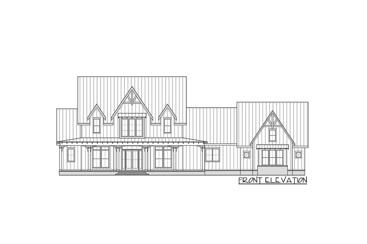 Plan 56481SM: Modern Gothic Farmhouse with Wrap Around Front Porch - 4103 Sq Ft - Image #8 - Country, Farmhouse, Modern Farmhouse, New American, Southern, Tudor