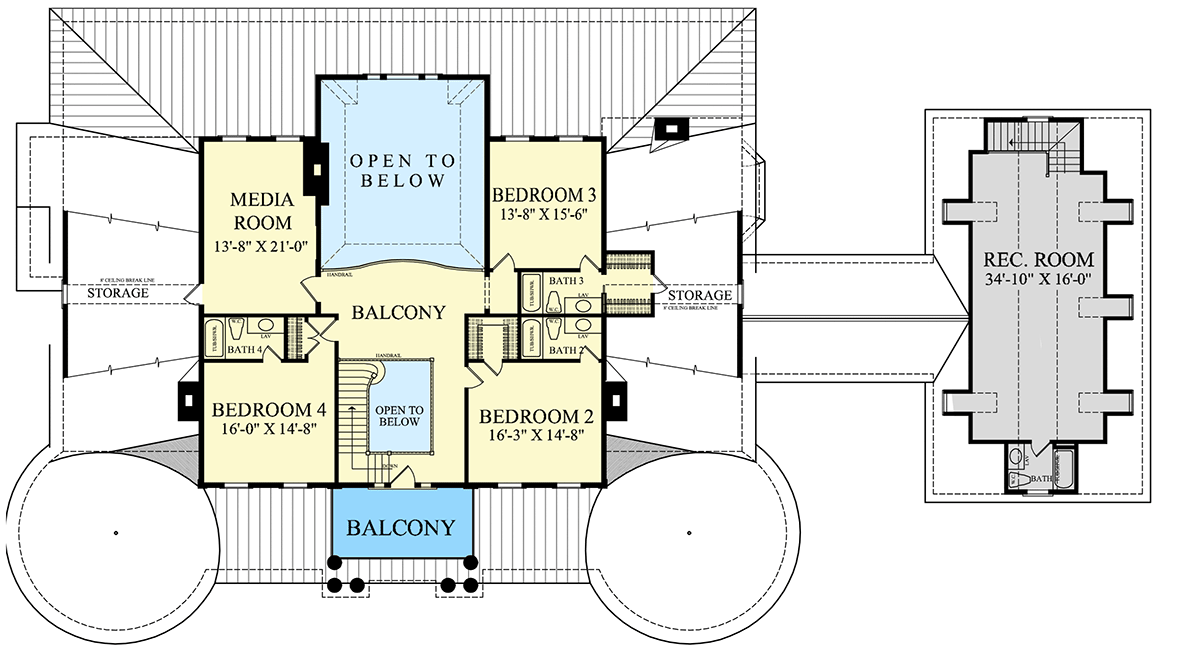 Plan 32667WP: Luxury Georgian Home Plan with Library and Bonus Room above Garage - Floor Plan - 2nd Floor - Country, Georgian, Southern, Southern Traditional, Traditional