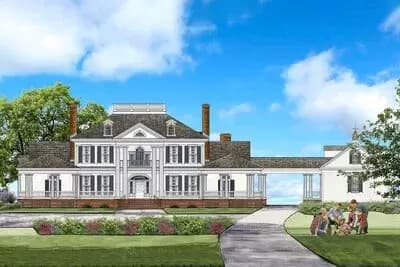 Luxury Georgian Home Plan with Library and Bonus Room above Garage