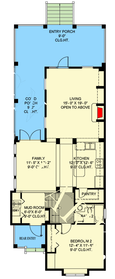 Plan 735002CAR: Narrow Two-Story Home Plan with Detached Garage - Floor Plan - Main Level - Southern
