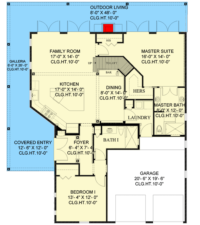Plan 735003CAR: Southern Home Plan with Wrap-Around Porch and Loft - Floor Plan - Main Level - Coastal, Ranch, Southern