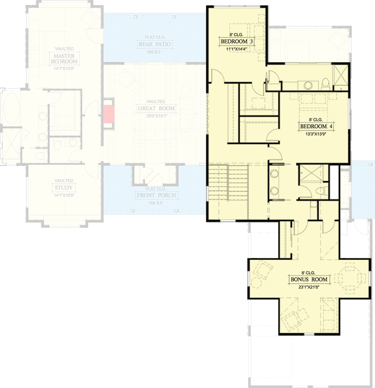 Plan 365001PED: Rugged New American House Plan with Vaulted Great Room and Master Suite - Floor Plan - 2nd Floor - Craftsman, Mountain, New American, Rustic